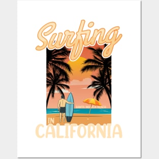 surfing california Posters and Art